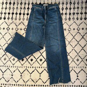Daze Far Out High Waist Raw Hem Wide Leg Jeans Dark Wash
